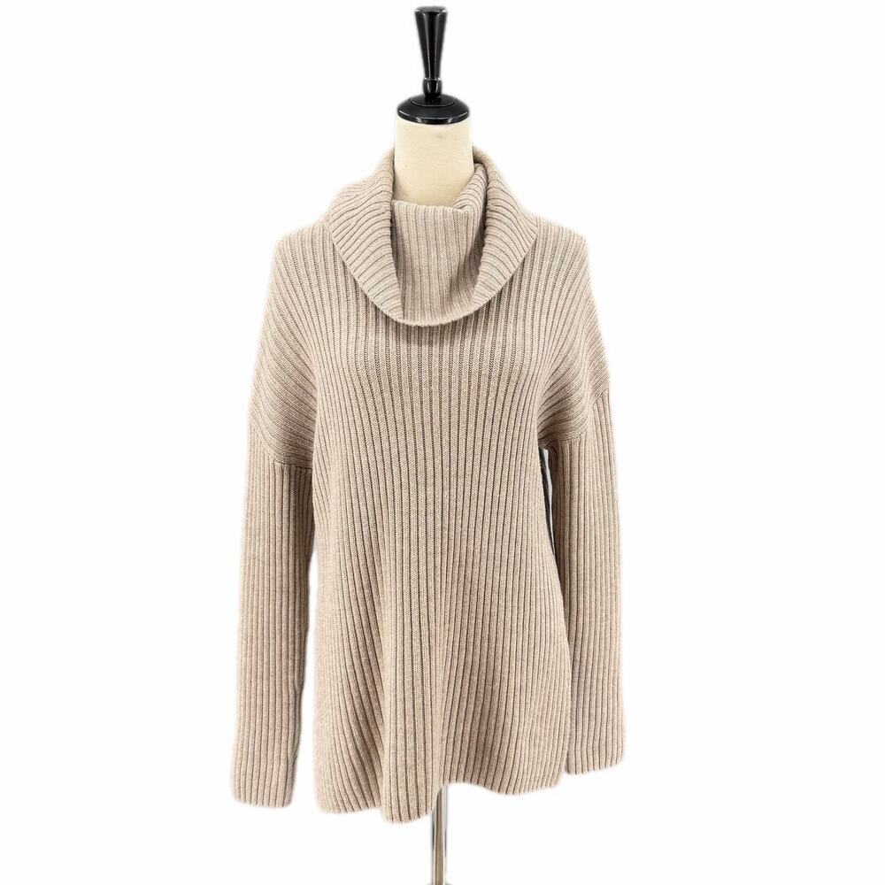 Current/Elliott 100% Wool Turtleneck Ribbed Relaxed Side Slit Pullover Sweater